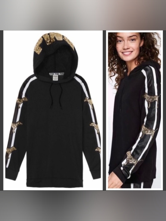 Black Hooded Pullover Hoodie XS Gold Accents